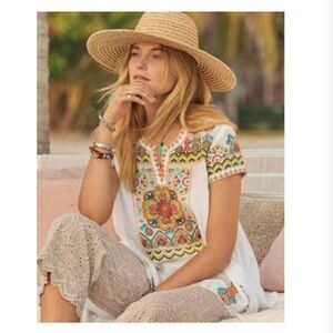 Johnny Was Tamia Embroidered Drape Flowy Tunic Top